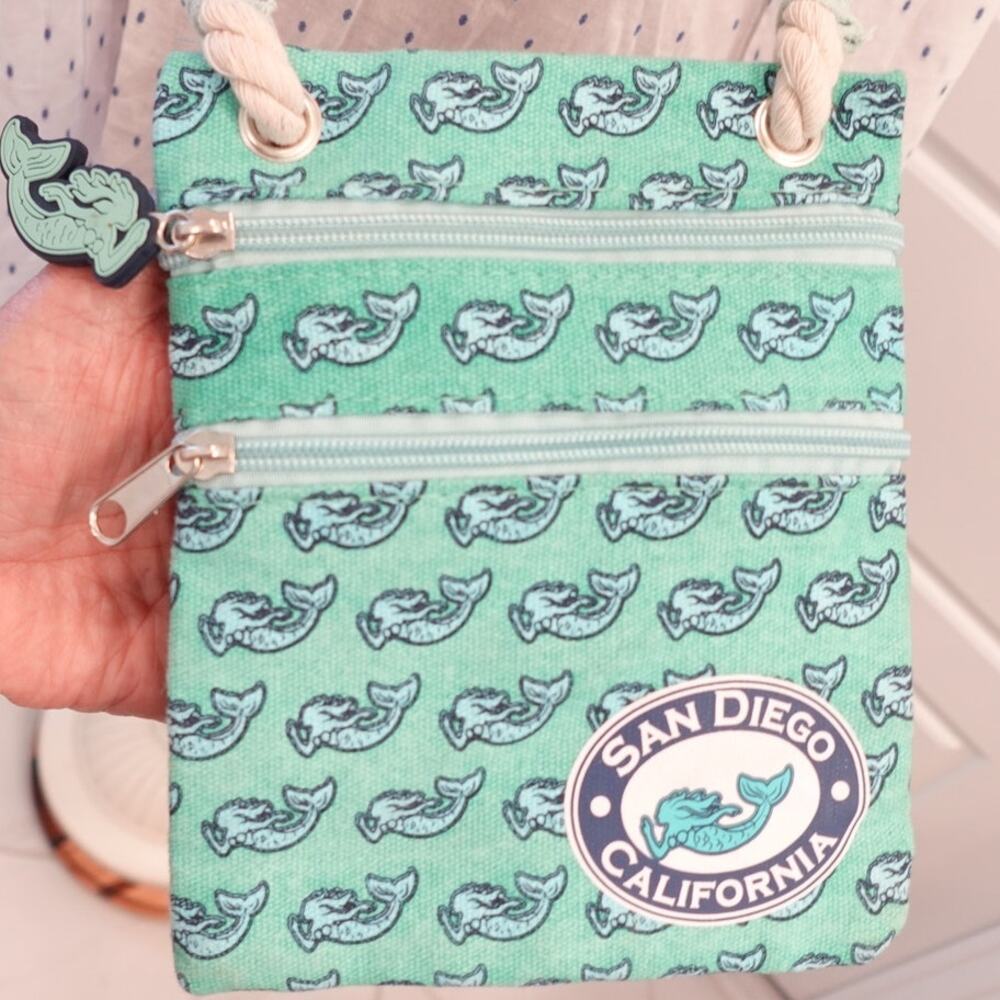 JULY SALE 🍒 San Diego Mermaid crossbody double zipper canvas purse